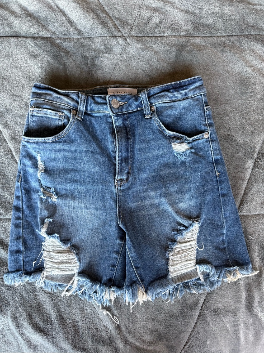 58. | Risen Jeans | Distressed High-Rise Denim Shorts | M